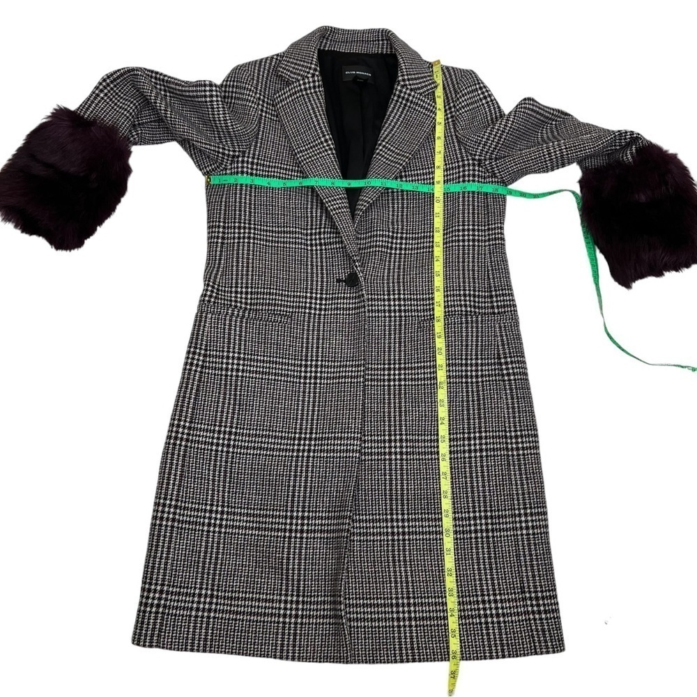 Club Monaco Wool Plaid Starella Coat Faux Fur Sleeve Trim M - Picture 11 of 12